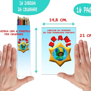 Brawl and friends.Scatole da 6 Matite Colorate e libro da colorare con 16 immagini da colorare Kit da 1,3,5,oppure 10 confezioni.