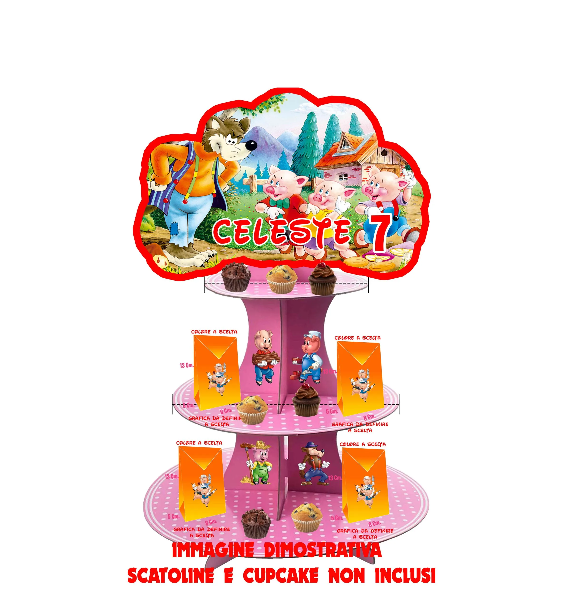 Tre porcellini Alzatina Scenografica per Compleanno - immagine 2