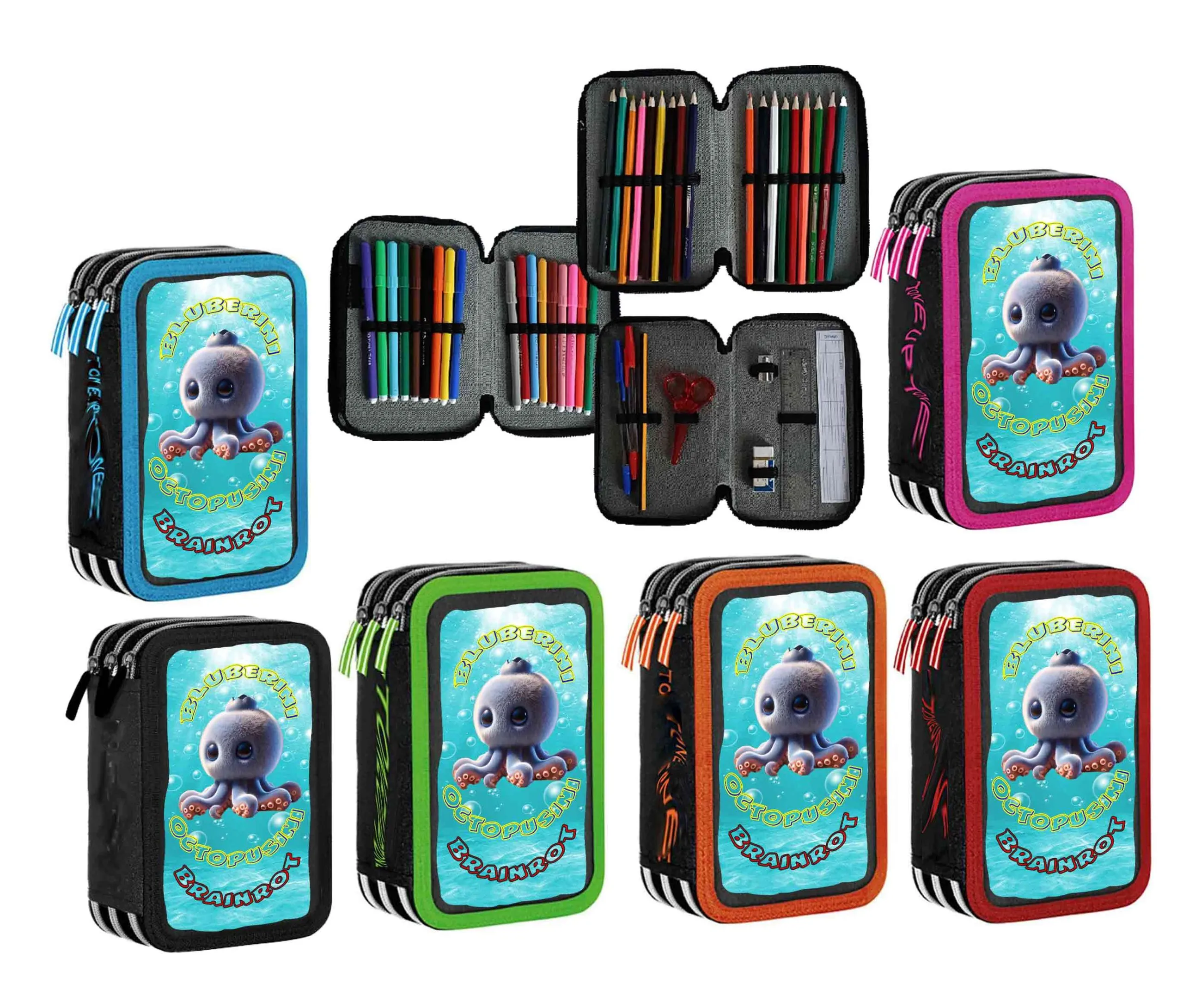 Astuccio scuola Bluberini Octopusini Brainrot Completo 3 zip