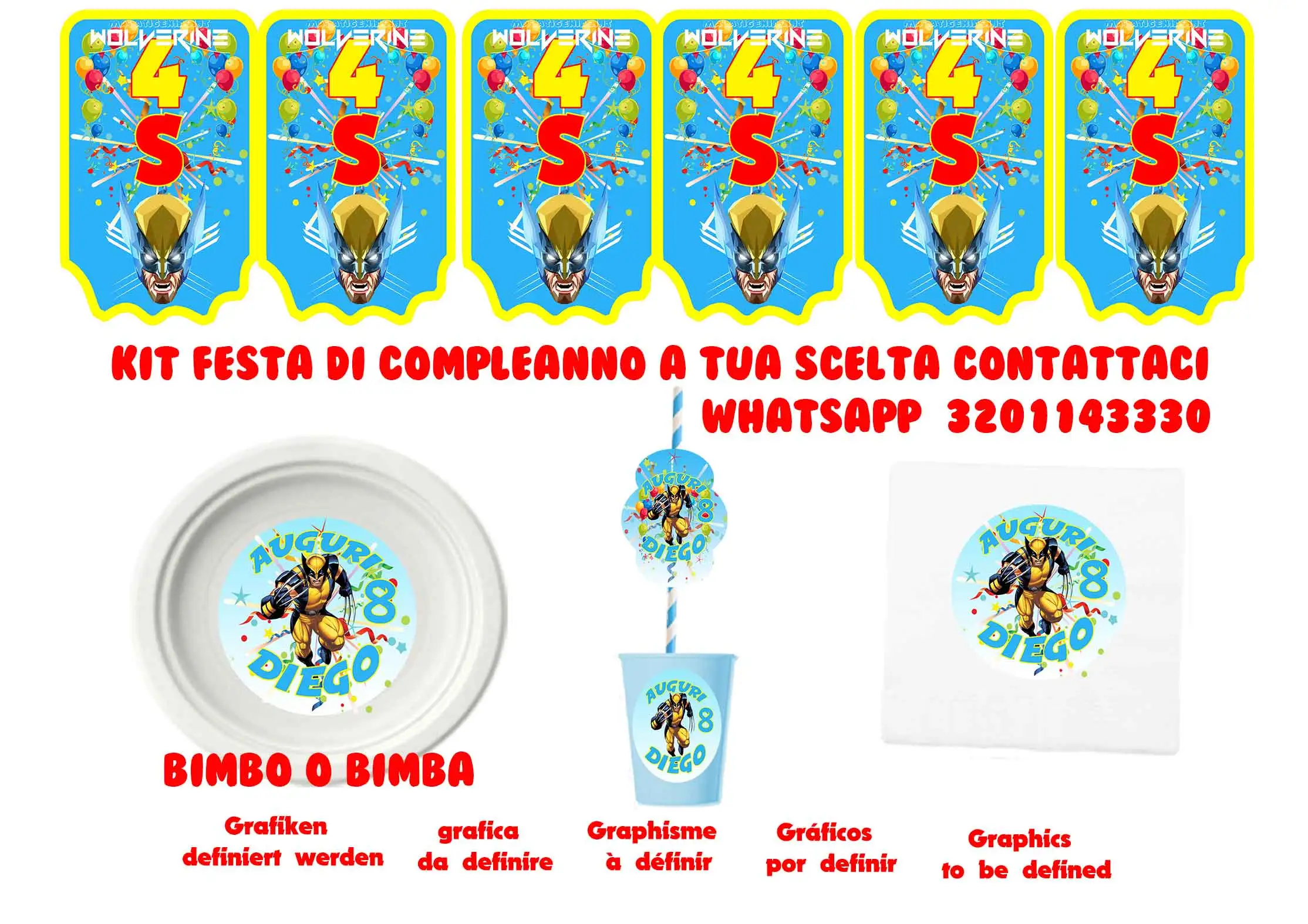 Wolverine and friends kit Festa Compleanno per 8 persone o piu persone