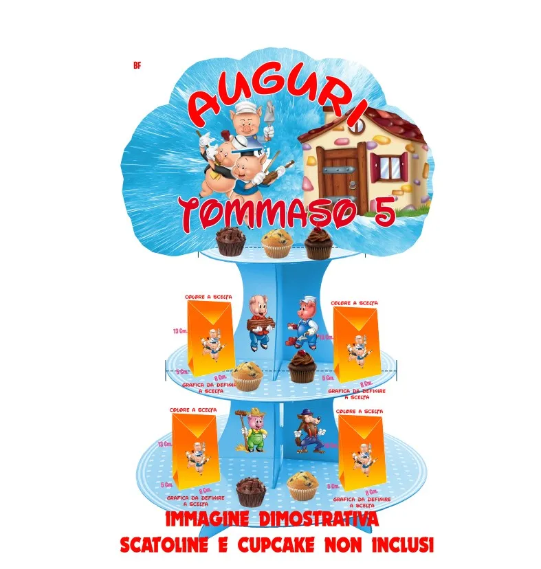 Tre porcellini Alzatina Scenografica per Compleanno - immagine 2
