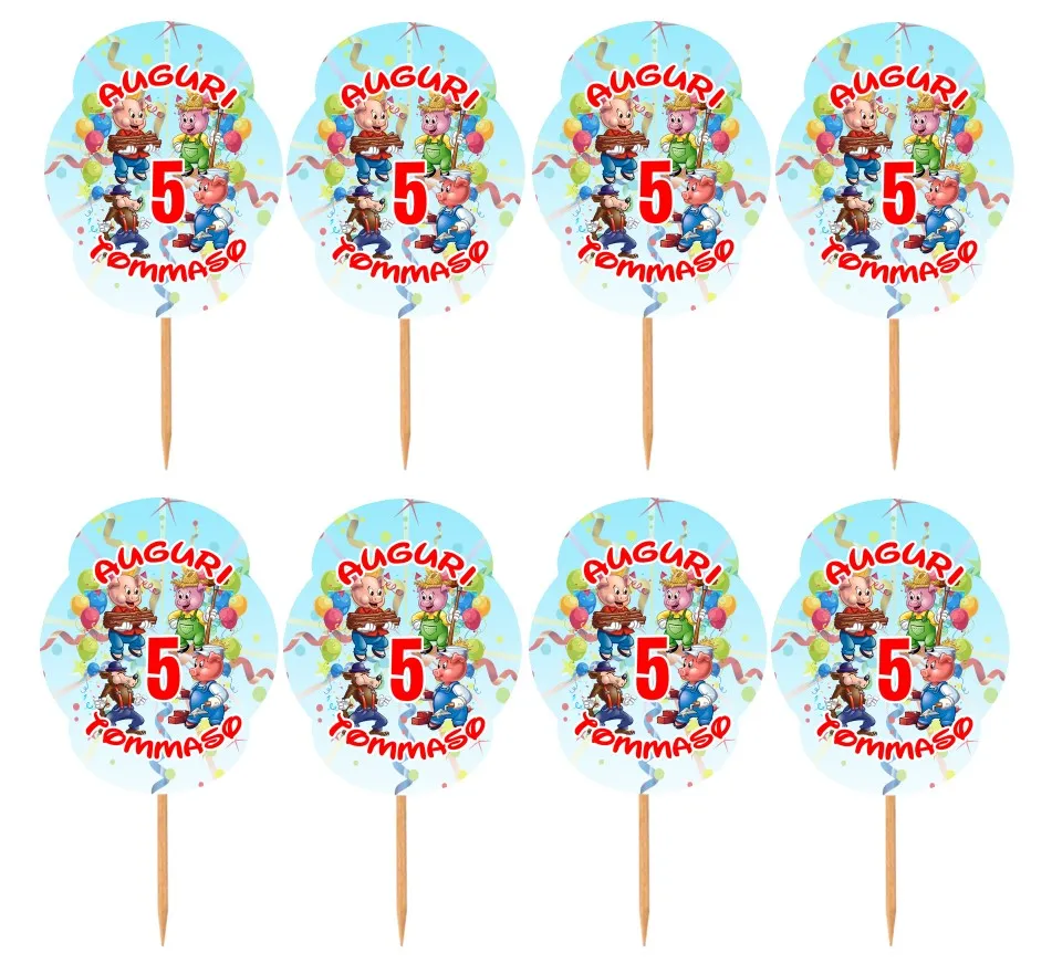 Tre porcellini and friends Topper Doubleface Decorazioni per Torta Panini etc. - immagine 2