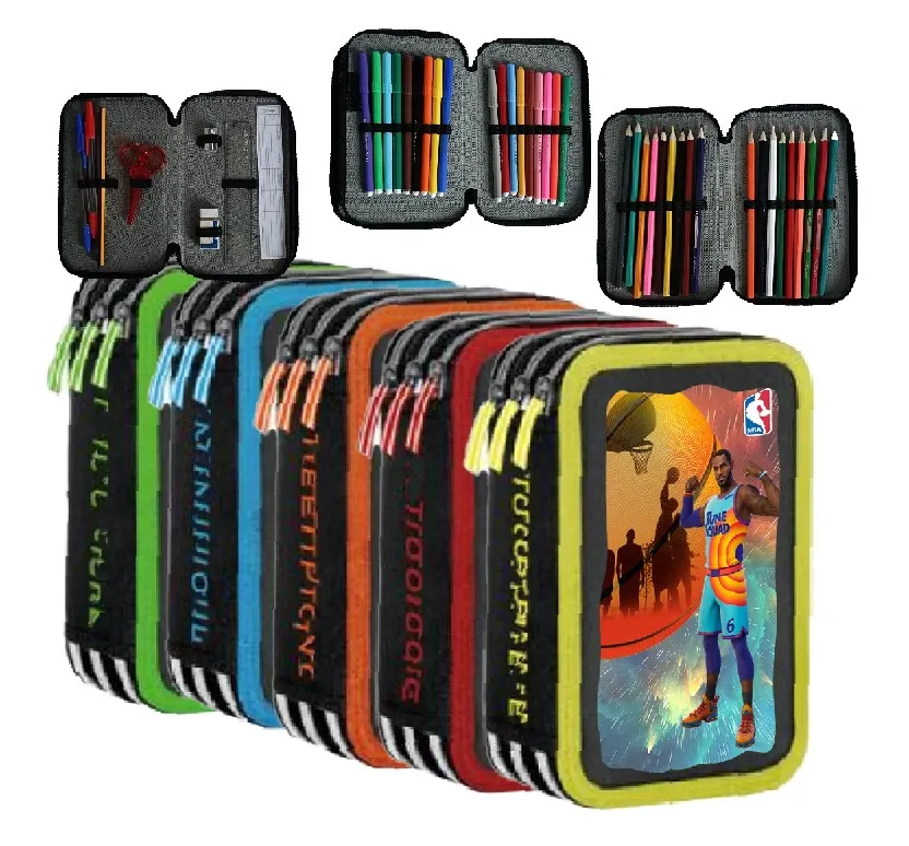 Basketball Trousse scolaire complet à trois zip Porte-crayons 3 fermetures éclair 18 feutres 18 crayons de couleur - immagine 2
