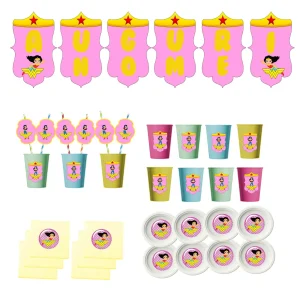 Wonder Woman  Festa Compleanno Personalizzato Bambina kit per 8 persone o piu persone
