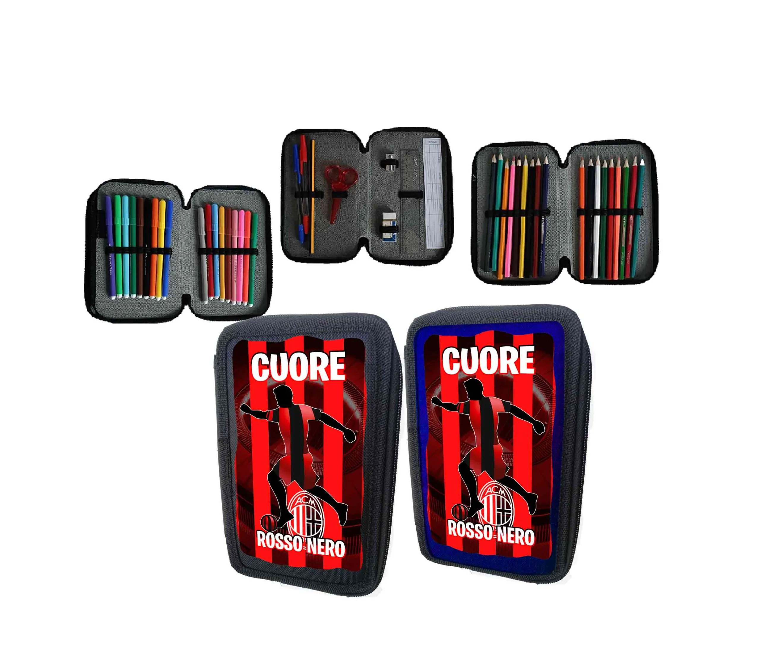Rosso Nero Astuccio scuola Completo 3 zip - immagine 2