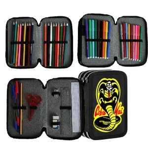 Cobra Kai Federmäppchen, 3-stöckig gefüllt Teilen für die Schule 3 Fäche, 20 cm DE