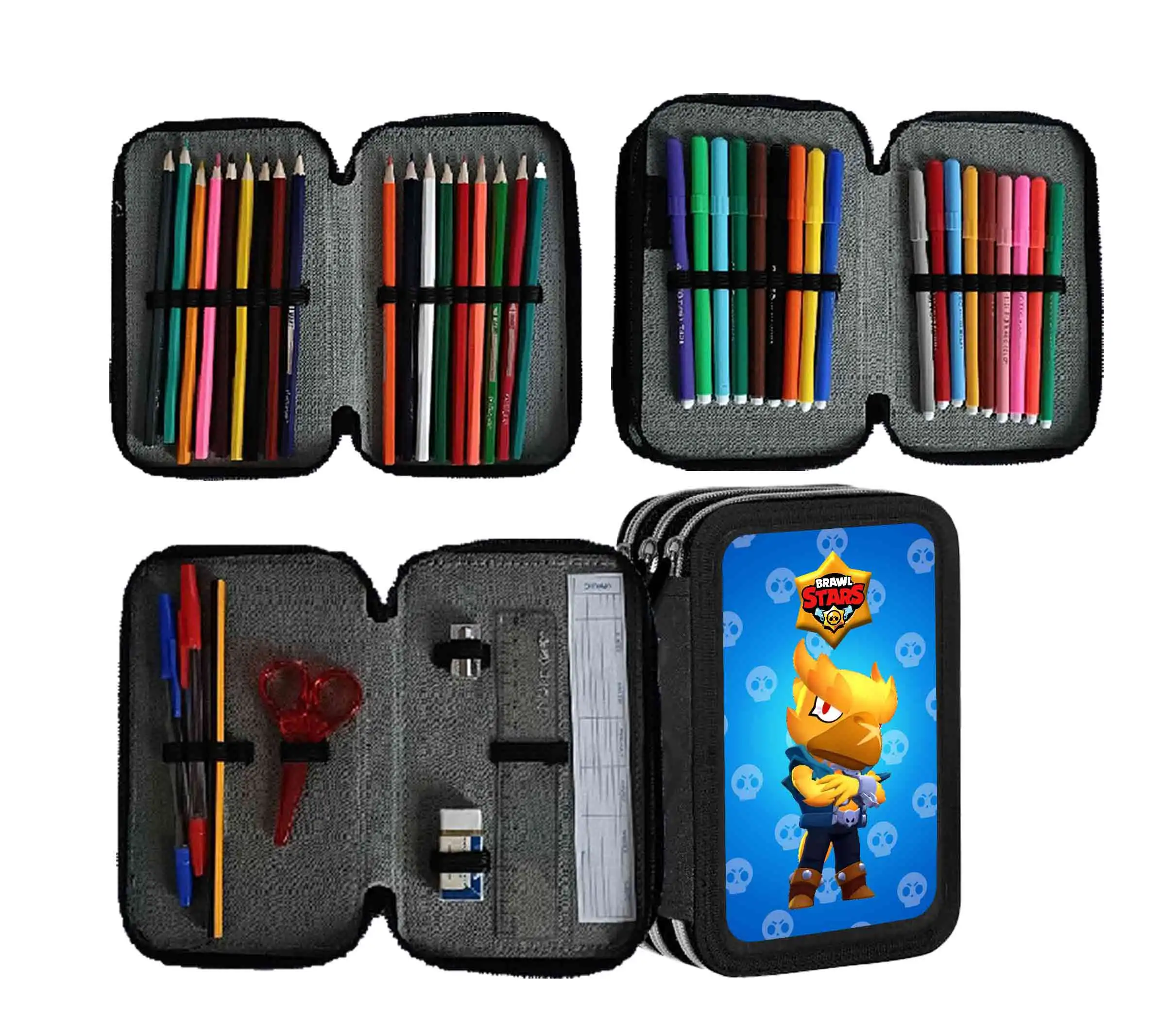 Astuccio Brawl Corvo Fenice portacolori 3 cerniere zip 18 Pennarelli 18Pastelli