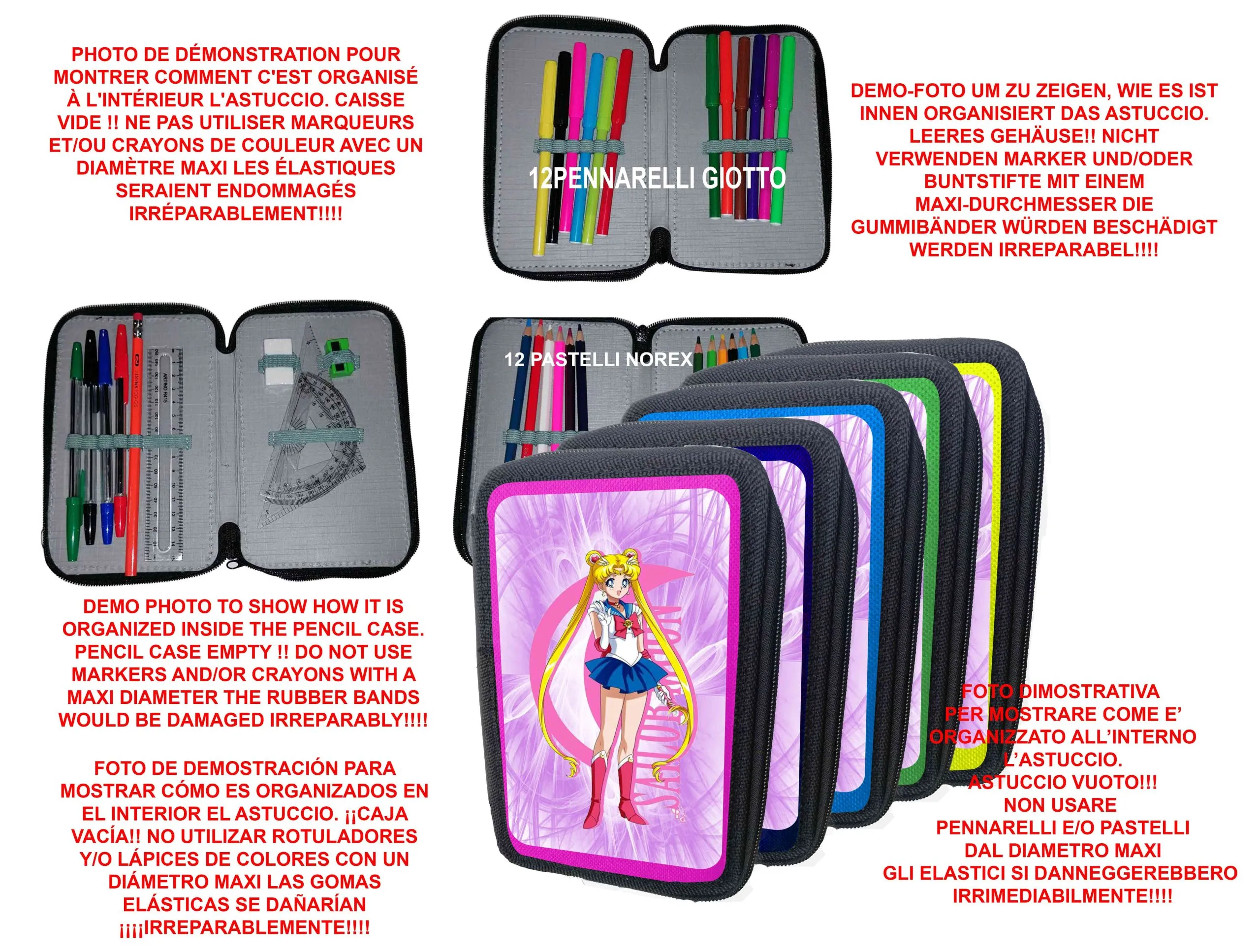 Sailor Moon Astuccio scuola 3 zip completo accessori - immagine 2