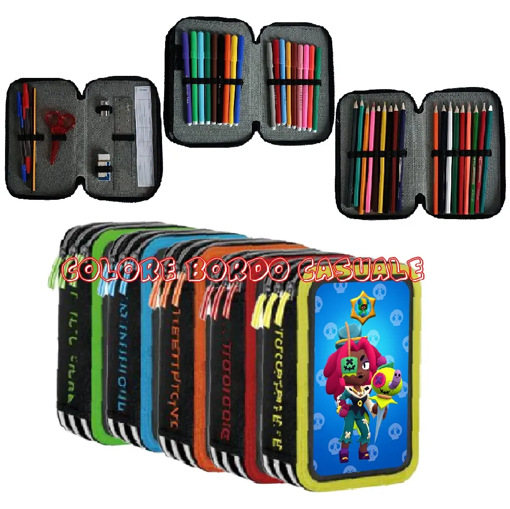 Astuccio Brawl Yuyu portacolori 3 cerniere zip Pieno