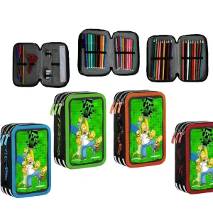 Pikachu Trousse scolaire complet à trois zip Porte-crayons 3 fermetures éclair 18 feutres 18 crayons de couleur