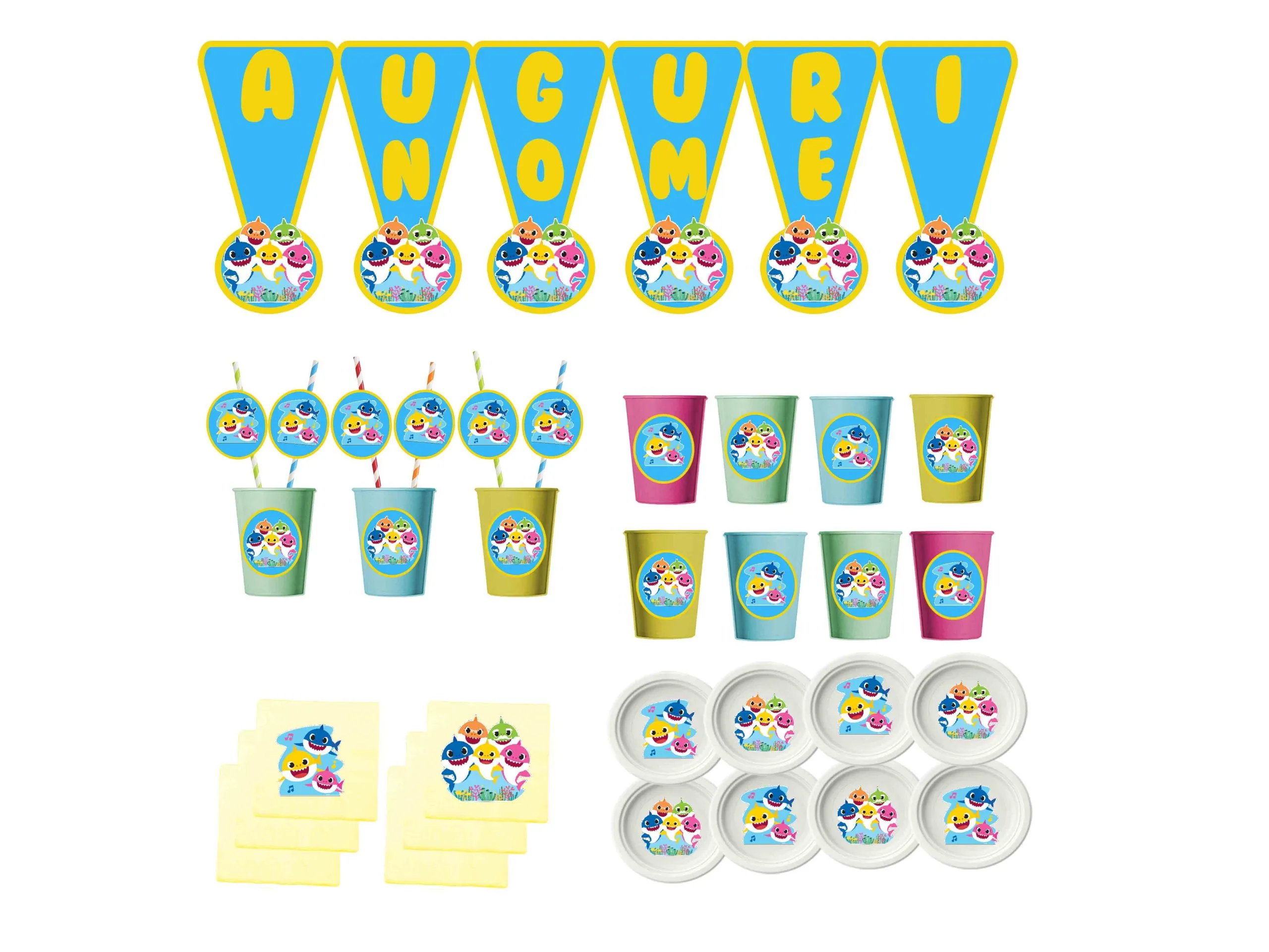 Baby Shark Festa Compleanno Personalizzato Bambino kit per 8 persone o piu persone