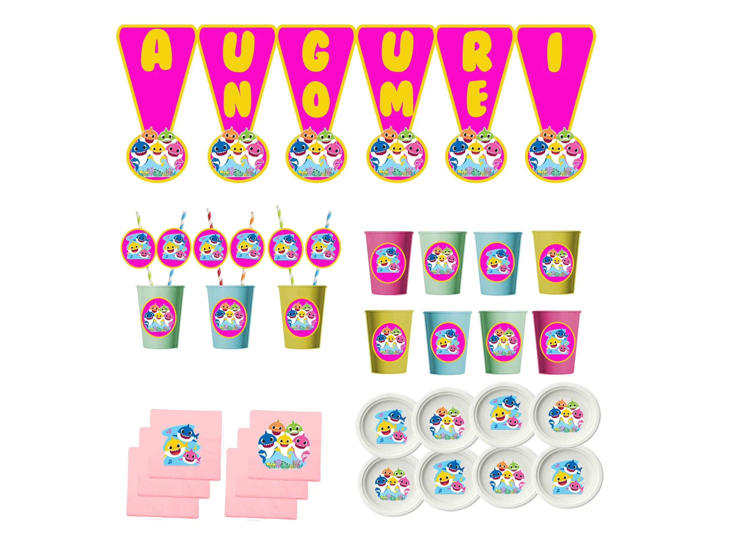 Baby Shark Festa Compleanno Personalizzato Bambina kit per 8 persone o piu persone - immagine 2