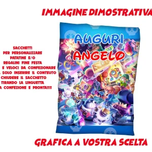 Brawl Leon and Spike friends sacchetti per patatine,snack e/o regalini fine festa personalizzate