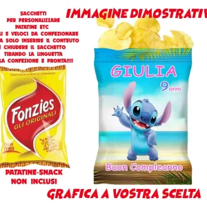 Stitch and friends sacchetti per patatine snack personalizzate