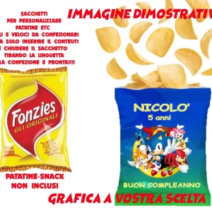 Sonic and friends sacchetti per patatine snack personalizzate