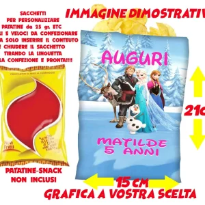 Frozen and friends sacchetti per patatine snack personalizzate