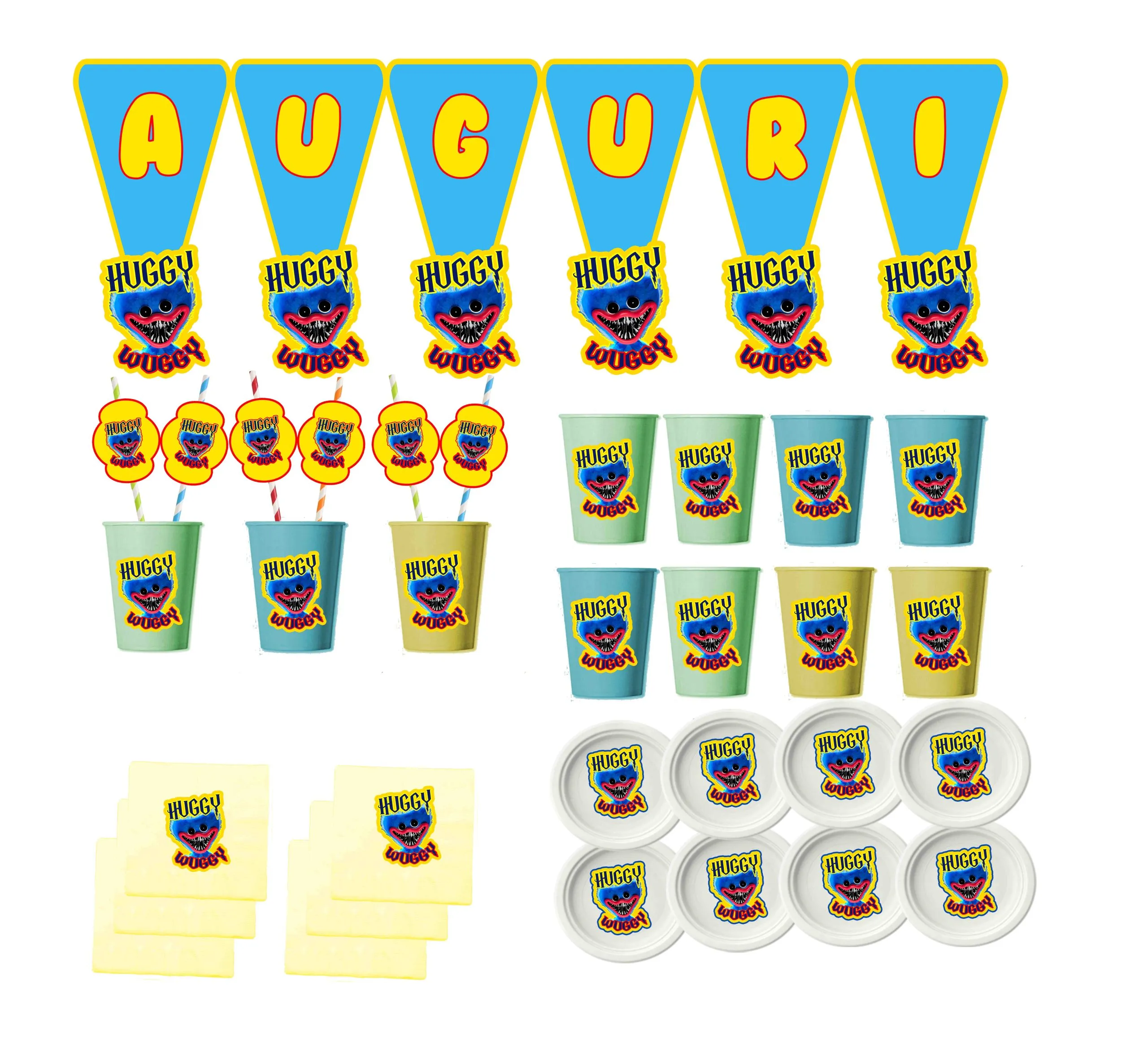 Huggy Wuggy Poppy Playtime kit Festa Compleanno per 8 persone o piu persone
