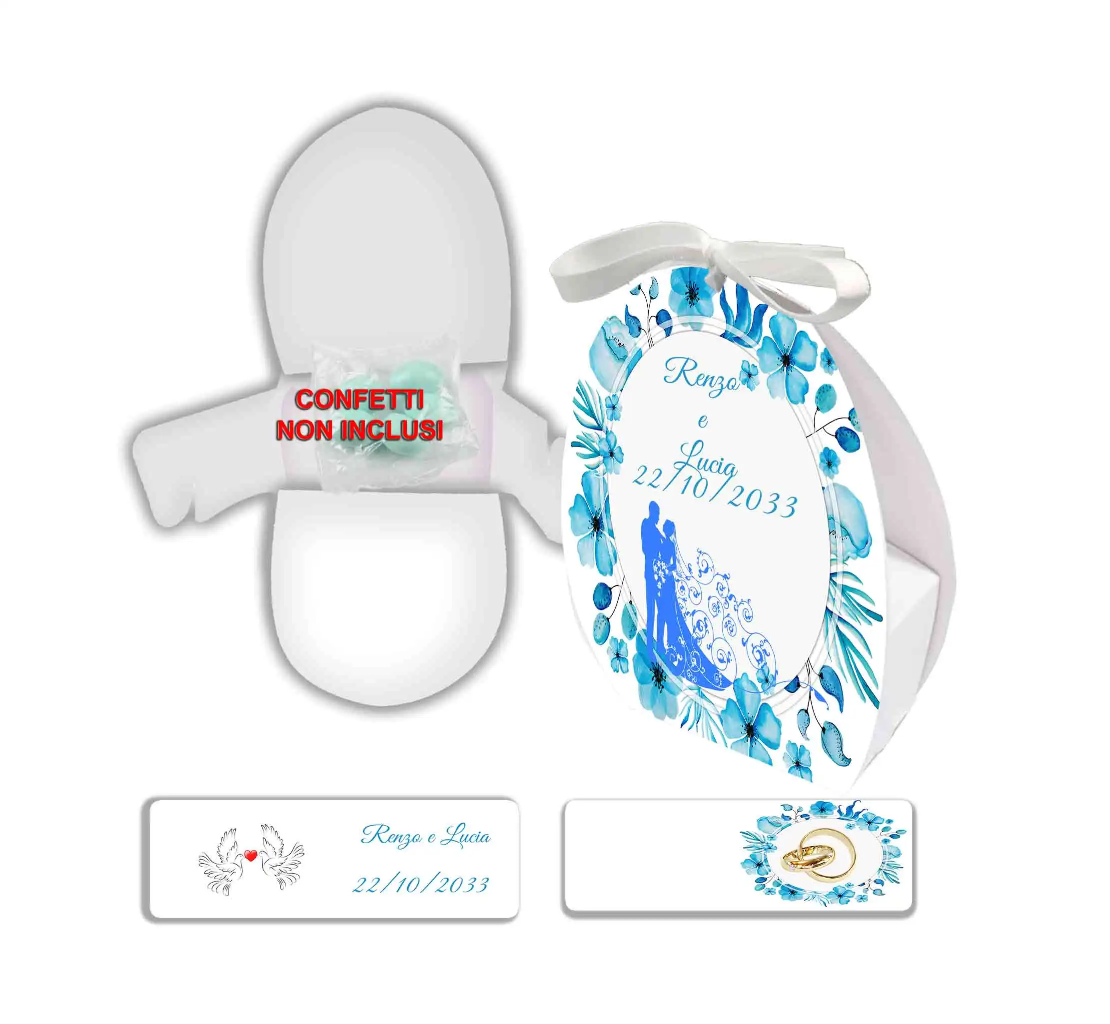 Bomboniera Portaconfetti Matrimonio scatolina portaconfetti + Bigliettino Bomboniera, nastrino per chiusura incluso
