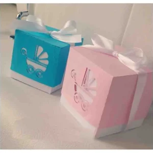 Scatola bomboniera porta confetti modello carrozzina segnaposto per nascita e battesimo