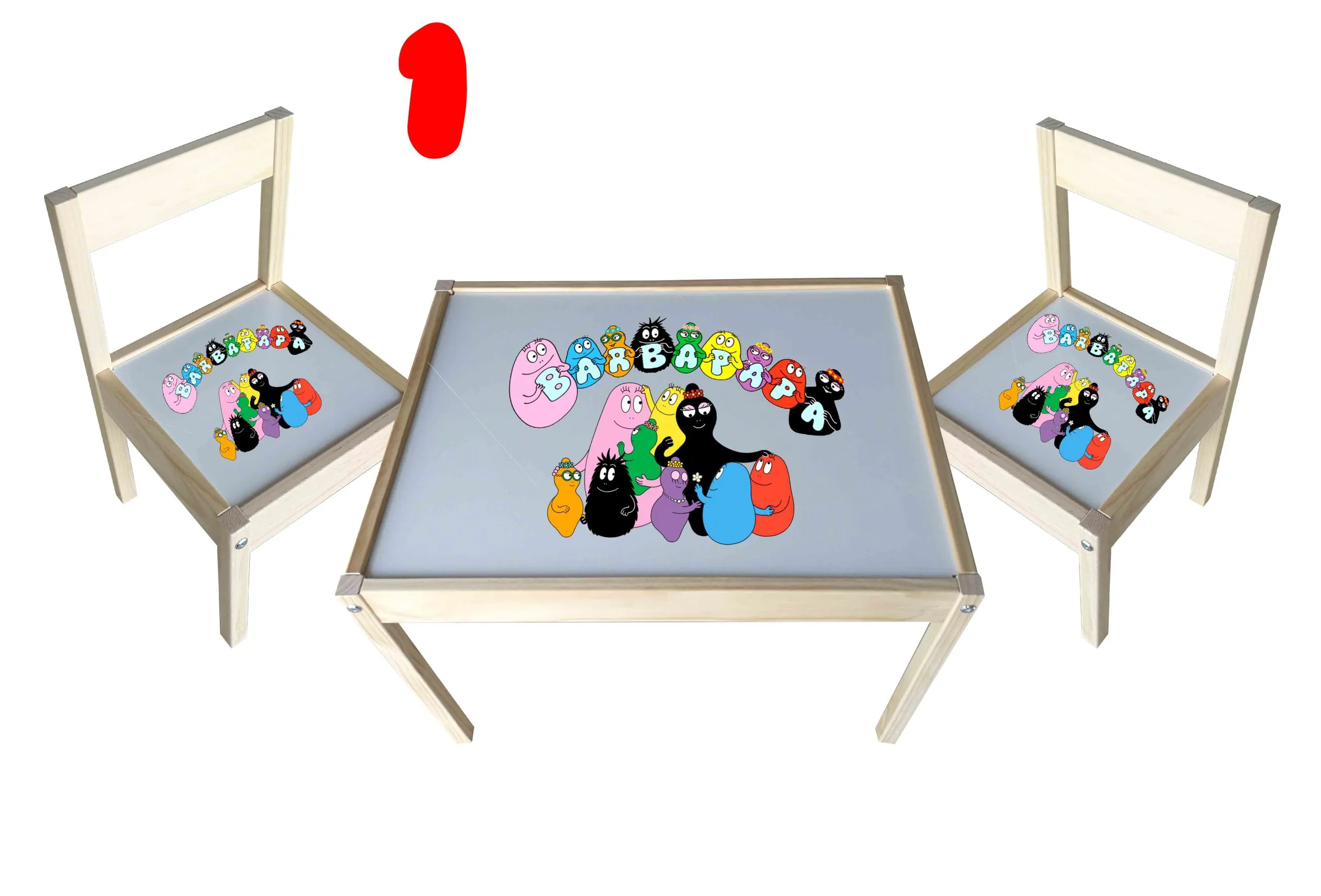 Barbapapa Tavolo legno Con Due Sedie